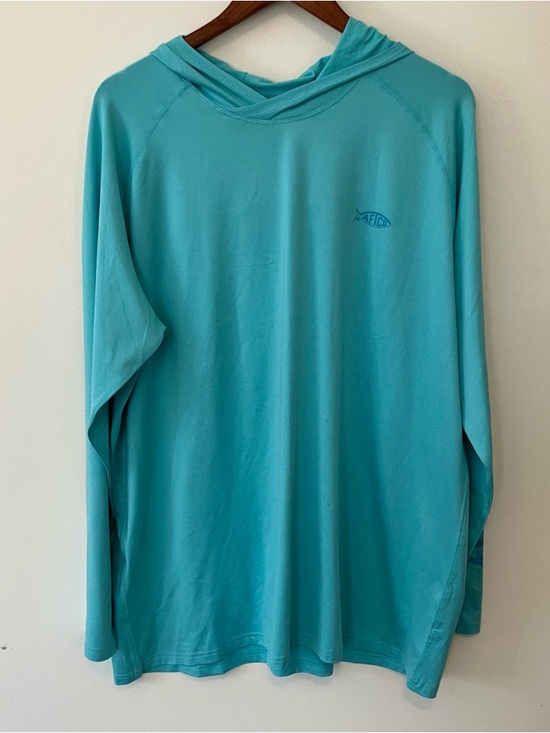AFTCO Other - Aftco Men's 2XL Aqua Blue Hooded Performance Fishing Shirt Long Sleeve UPF